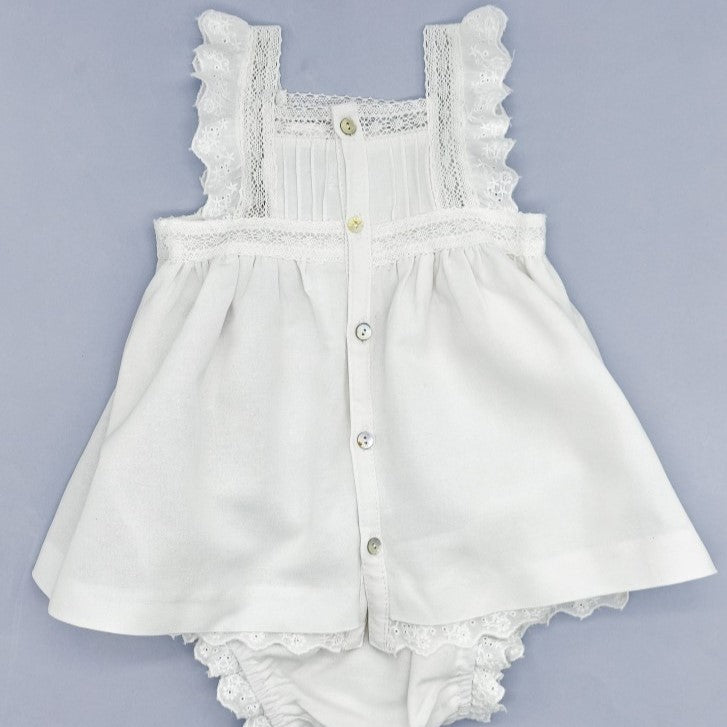 Girl White Linen Dress with Lace