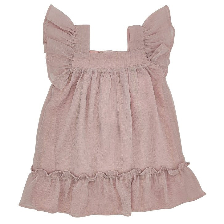 Girl Pink Glitter Ruffled Straps Dress