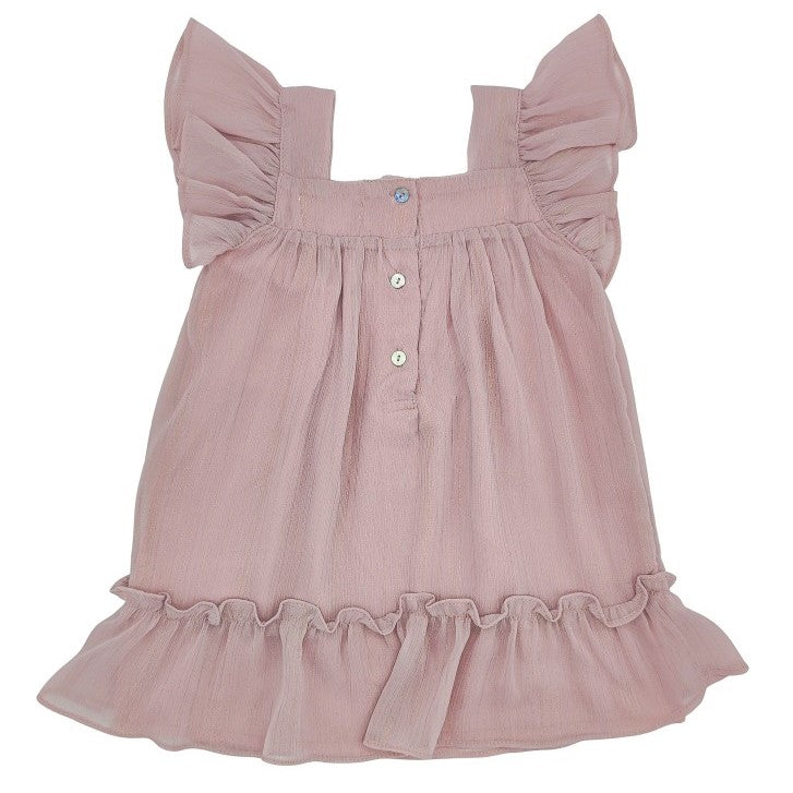 Girl Pink Glitter Ruffled Straps Dress