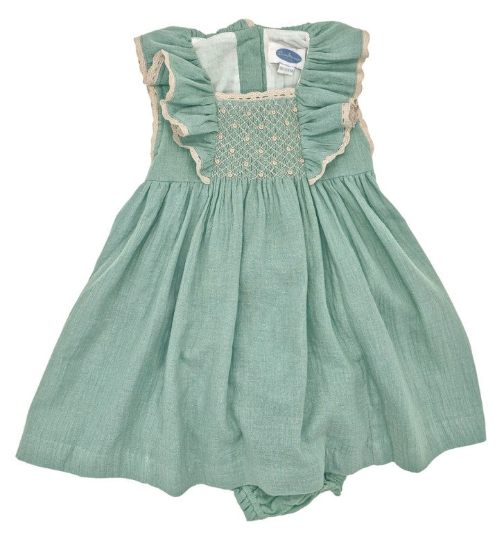 Girl Green Hand Smocked Dress