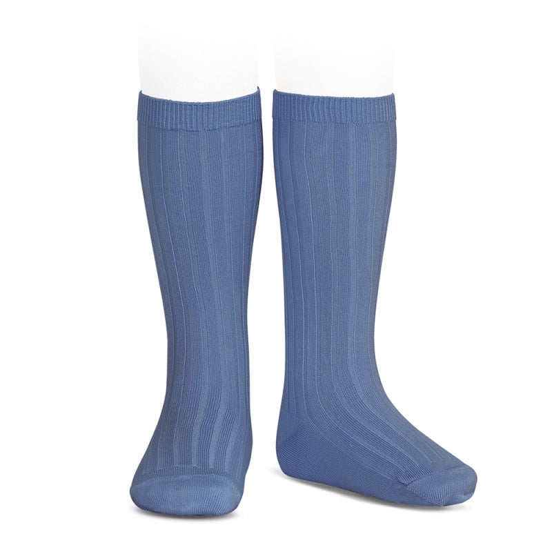Condor French Blue Ribbed Knee High Socks