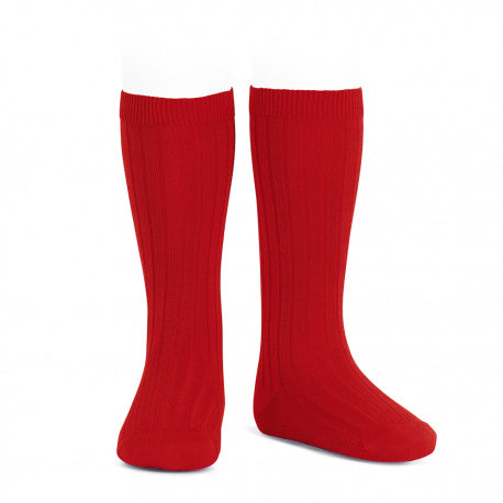 Condor Red Ribbed Knee High Socks
