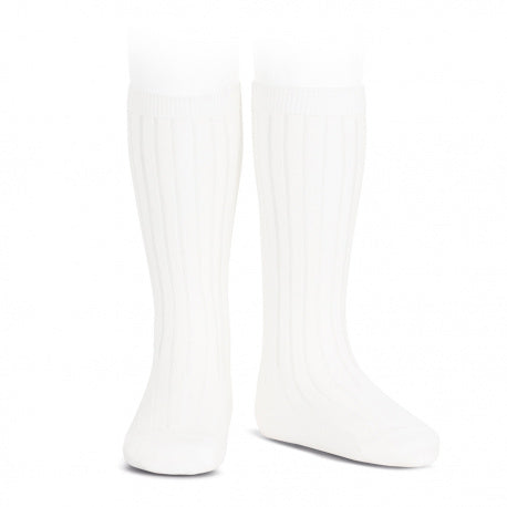 Condor White Ribbed Knee High Socks